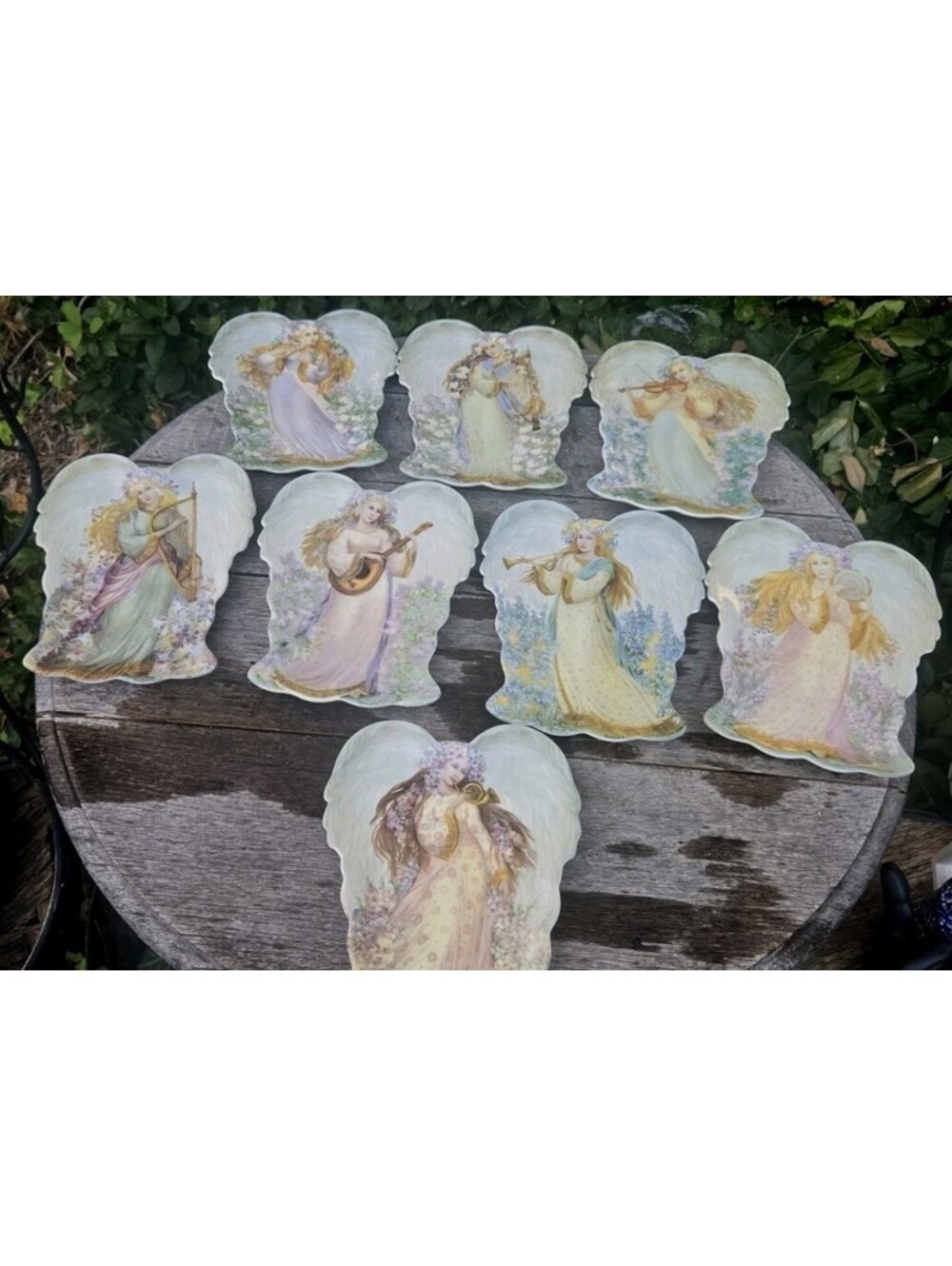 8 Vintage Angel Harp Collector Plate Ceramic Bradford 1997 Serenitys Song Set 8